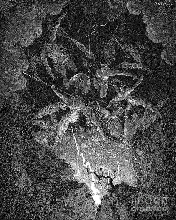 Gustave Dore Art Print featuring the drawing Illustration From John Miltons Paradise by Print Collector