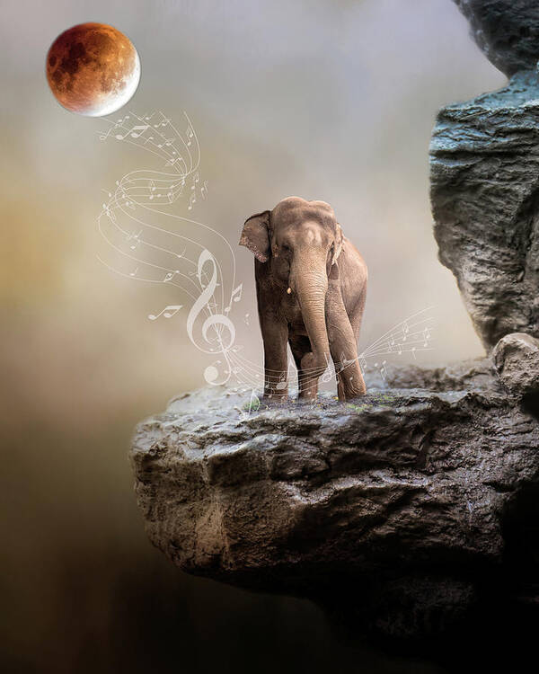 Elephant Art Print featuring the photograph I'm Stuck So I Guess I'll Sing by Rebecca Cozart