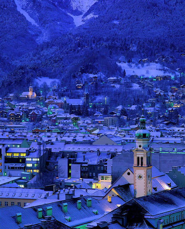 Innsbruck Art Print featuring the photograph Innsbruck At Night, Austria by Walter Bibikow