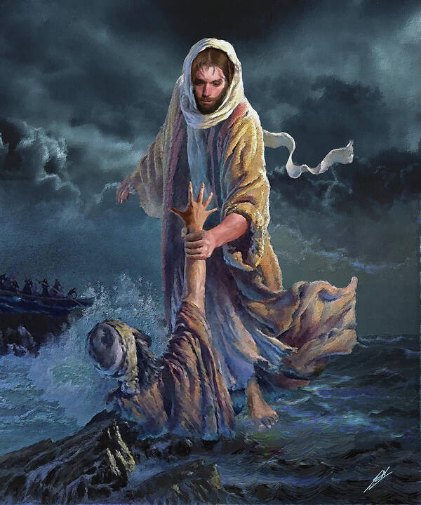 Jesus Saving Peter Art Print By Shreeharsha Kulkarni