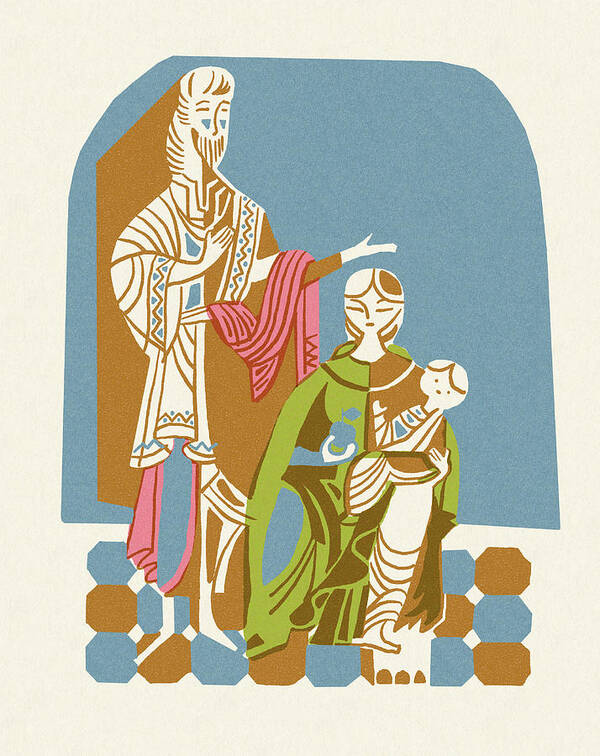 Adult Art Print featuring the drawing Joseph Mary and Baby Jesus by CSA Images