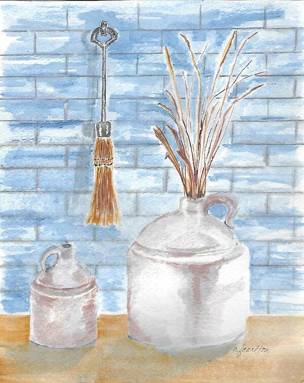 Ceramic Art Print featuring the painting Jugs and Straw by Claudette Carlton
