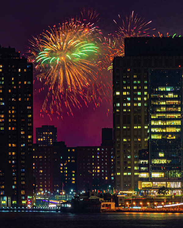 Fireworks Art Print featuring the photograph July 4th in New York City by Chris Lord