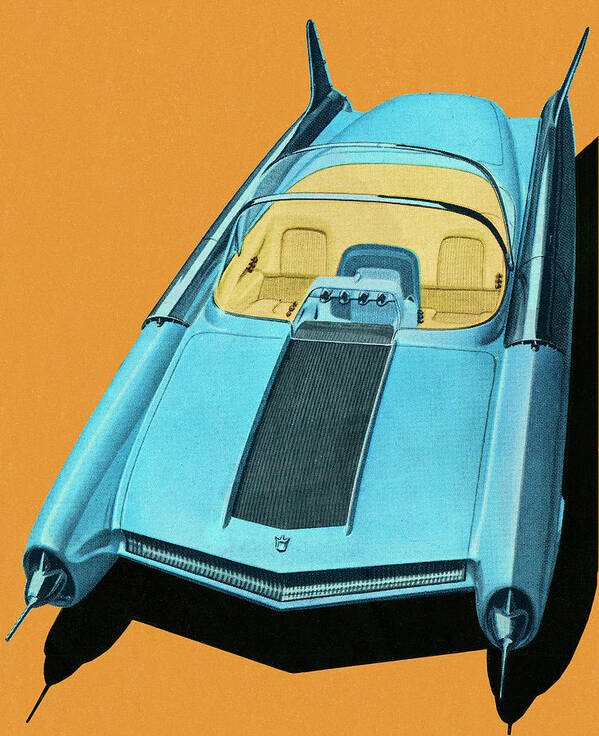 Auto Art Print featuring the drawing Large Blue Car by CSA Images