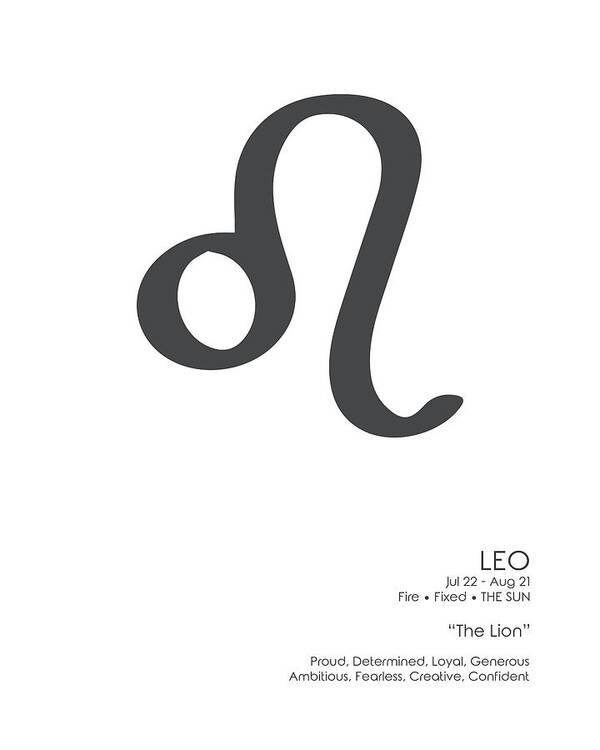 Leo Art Print featuring the mixed media Leo Print - Zodiac Signs Print - Zodiac Posters - Leo Poster - Black and White - Leo Traits by Studio Grafiikka