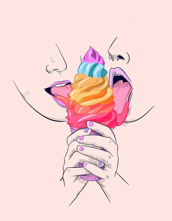 Lesbian Art Print featuring the drawing Lesbian Ice Cream by Ludwig Van Bacon