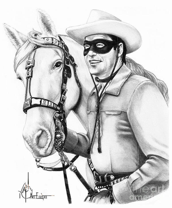 Pencil Art Print featuring the drawing Lone Ranger by Murphy Elliott