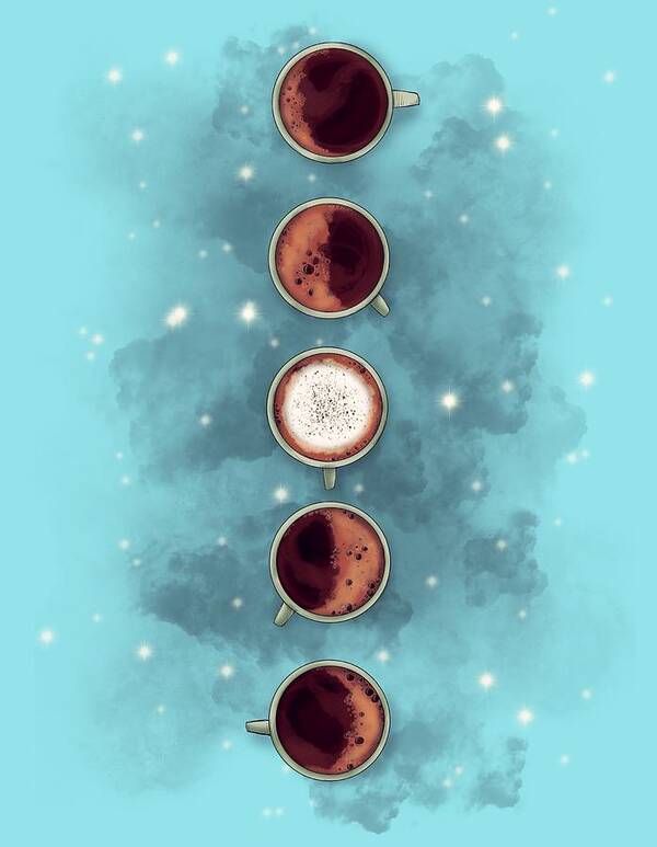 Coffee Art Print featuring the drawing Lunar Coffee by Ludwig Van Bacon