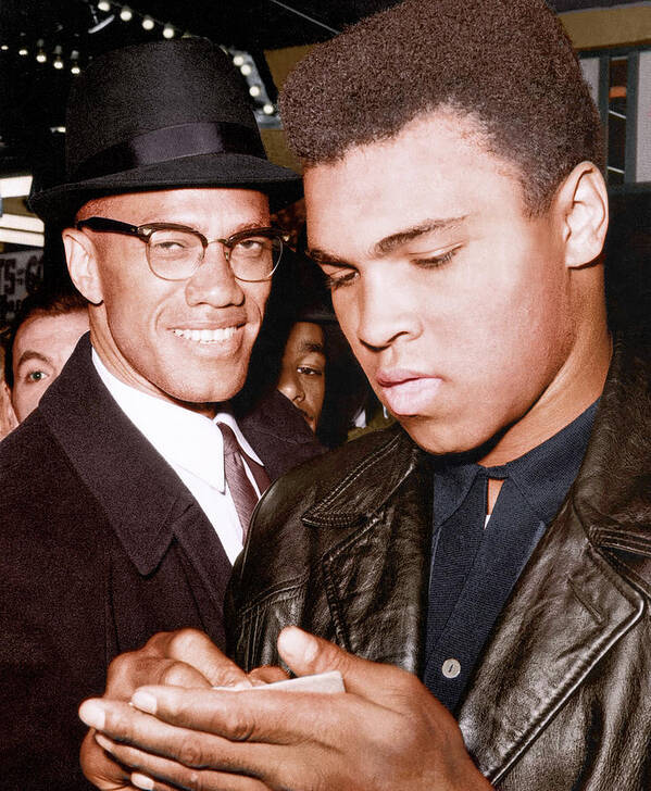 Malcolm X Art Print featuring the photograph Malcolm X And Muhammad Ali Candid by Globe Photos