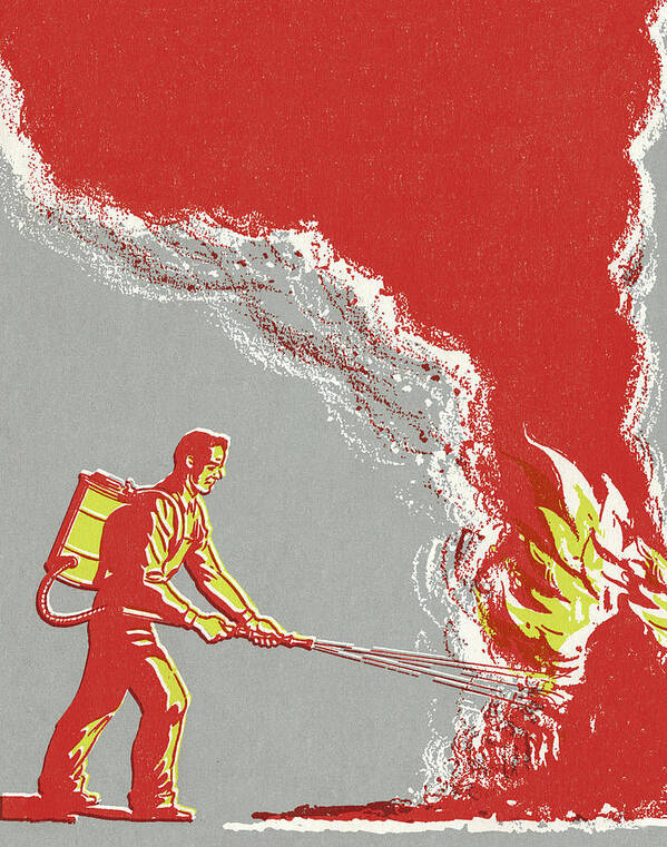 Adult Art Print featuring the drawing Man Fighting Fire by CSA Images