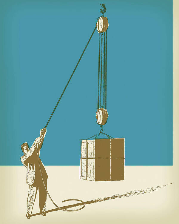 Adult Art Print featuring the drawing Man Hoisting a Crate by CSA Images