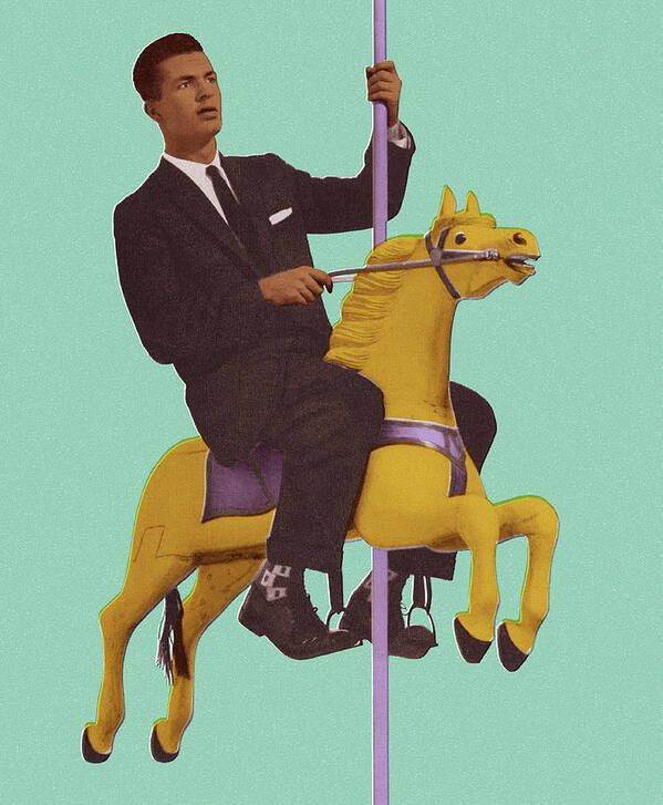 Adult Art Print featuring the drawing Man Riding a Carousel Horse by CSA Images