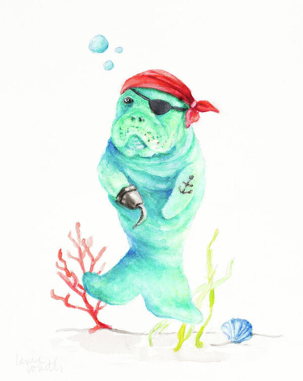 Pirate Art Print featuring the painting Manatee Pirate by Lanie Loreth