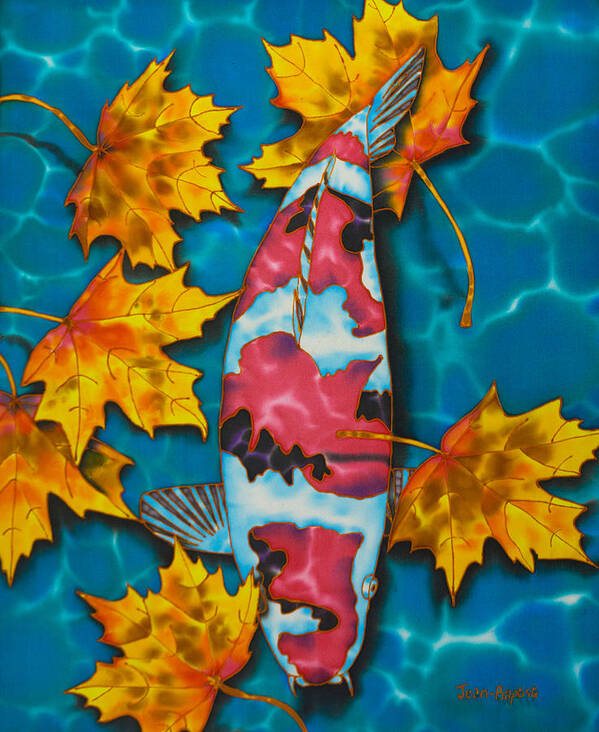 Fish Pond Art Print featuring the painting Maple Leaves and Koi by Daniel Jean-Baptiste