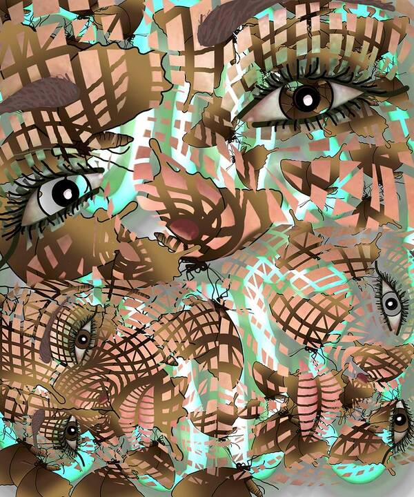 Surreal Art Print featuring the mixed media Mask Past Present Future by Joan Stratton