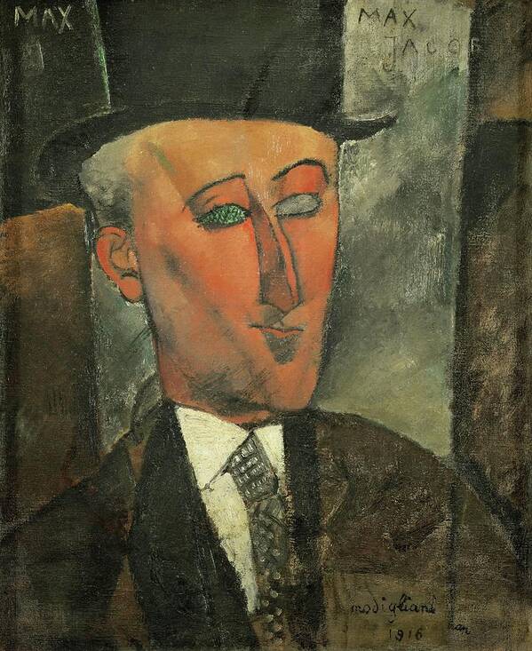 Amadeo Modigliani Art Print featuring the painting Max Jacob, writer and art critic -1916-. by Amedeo Modigliani -1884-1920-