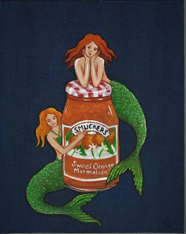 Mermaids Art Print featuring the painting Mermaids and Marmalade....... by James RODERICK