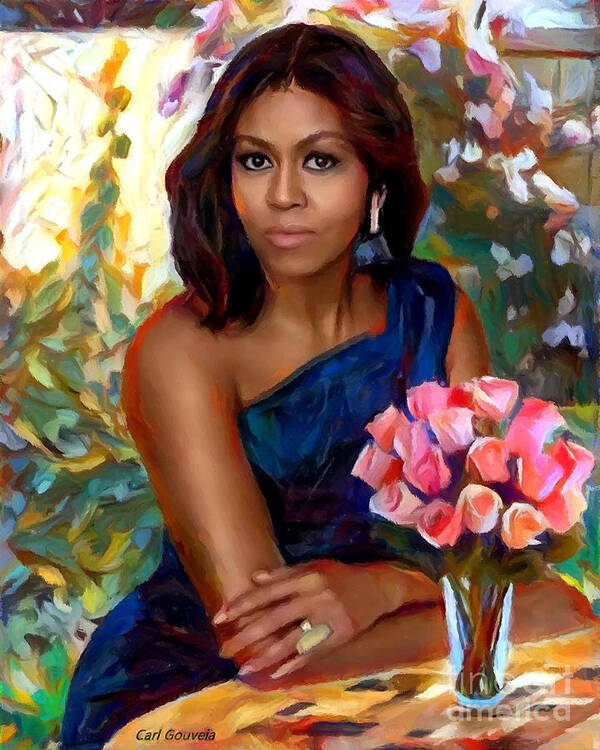 Michelle Obama Painting Art Print featuring the painting Michelle Obama painting by Carl Gouveia