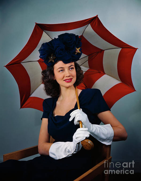 People Art Print featuring the photograph Model Frances White Holding Umbrella by Bettmann