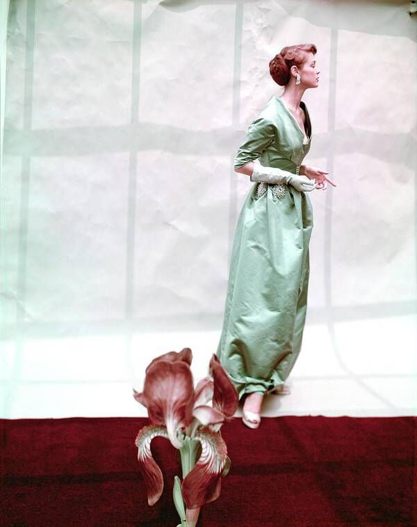 Fashion Art Print featuring the photograph Model In A Hattie Carnegie Dress by Horst P. Horst