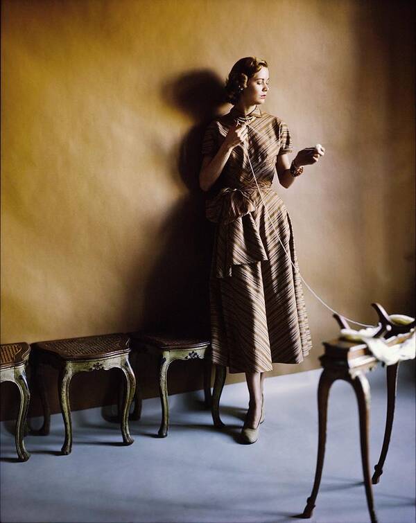 Crafts Art Print featuring the photograph Model In An Adele Simpson Dress by Horst P. Horst