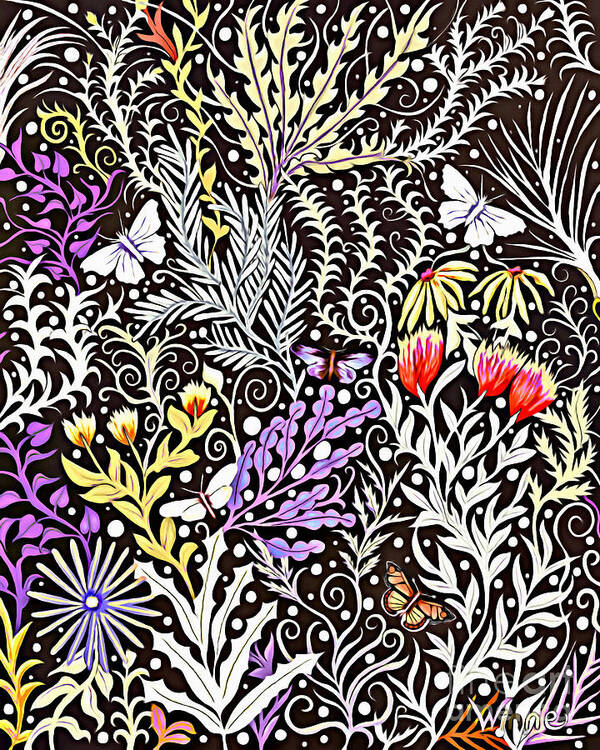 Lise Winne Art Print featuring the tapestry - textile Modern Tapestry Design In Black, White, Purple And Yellow by Lise Winne