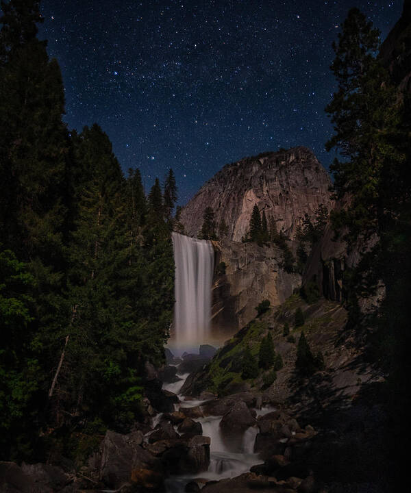 Lnadscape Art Print featuring the photograph Moonbow Over Vernal Fall by April Xie