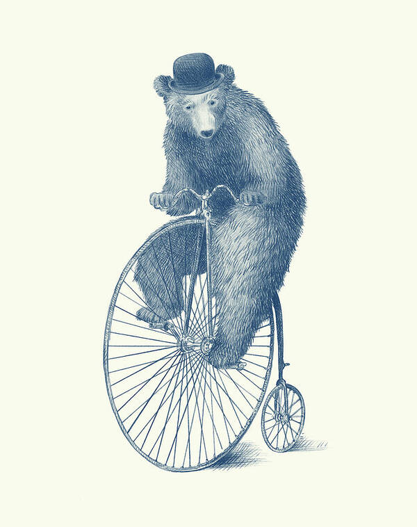 Bear Art Print featuring the drawing Morning Ride by Eric Fan