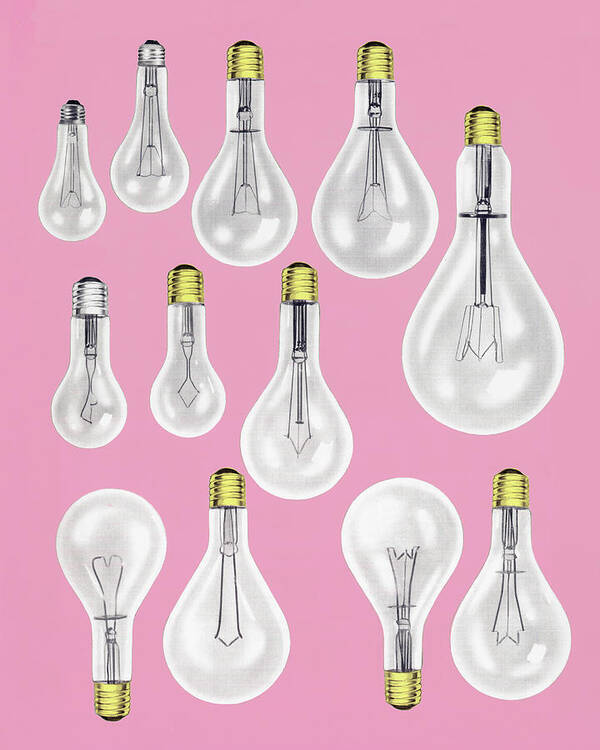 Bulb Art Print featuring the drawing Multiple Lightbulbs by CSA Images