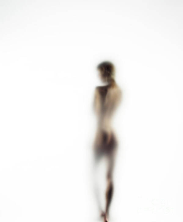 White Background Art Print featuring the photograph Naked Young Woman,rear View Defocussed by Symphonie