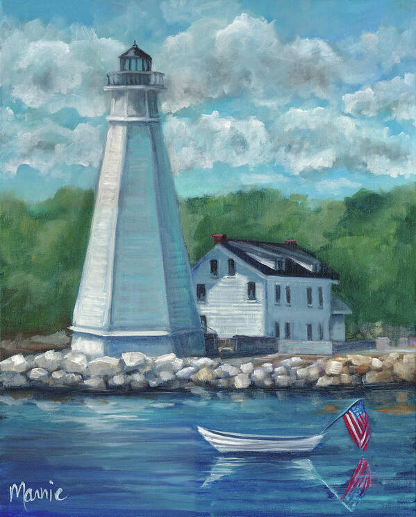 New London Lighthouse Art Print featuring the painting New London Lighthouse by Marnie Bourque