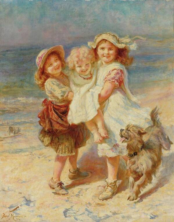 Children Art Print featuring the painting On The Beach by Frederick Morgan