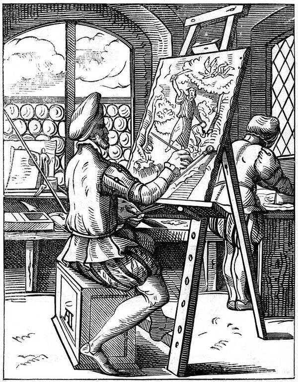 Working Art Print featuring the drawing Painter, 16th Century 1849.artist Jost by Print Collector