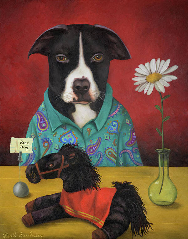 Pit-bull Art Print featuring the painting Pajama Pup by Leah Saulnier The Painting Maniac
