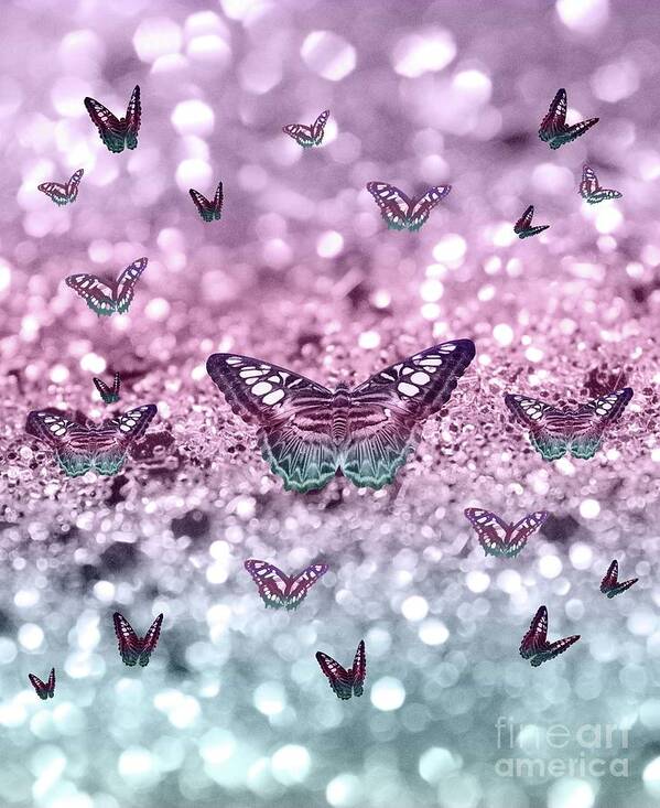 Collage Art Print featuring the mixed media Pastel Unicorn Butterfly Glitter Dream #2 #shiny #decor #art by Anitas and Bellas Art
