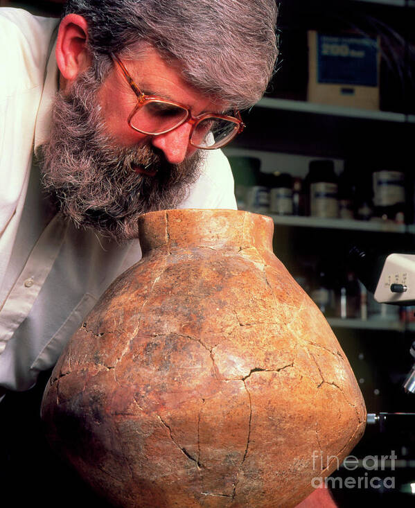 Mcgovern Art Print featuring the photograph Patrick Mcgovern & A Jar Which Held Ancient Wine by David Parker/science Photo Library