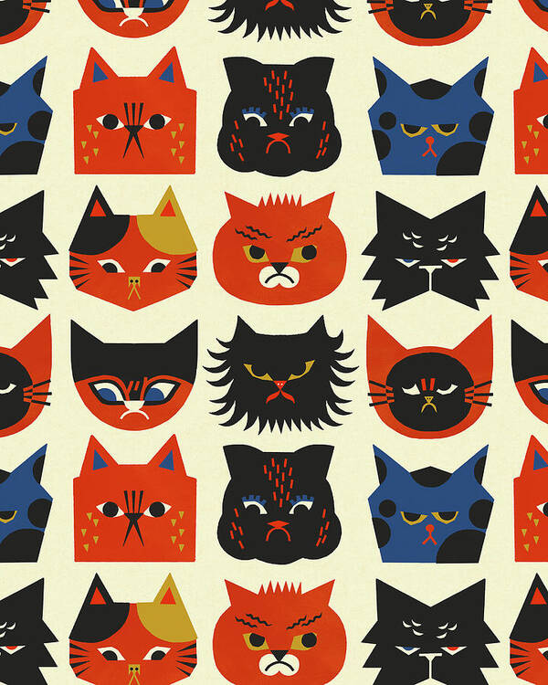 Anger Art Print featuring the drawing Pattern of Cats by CSA Images