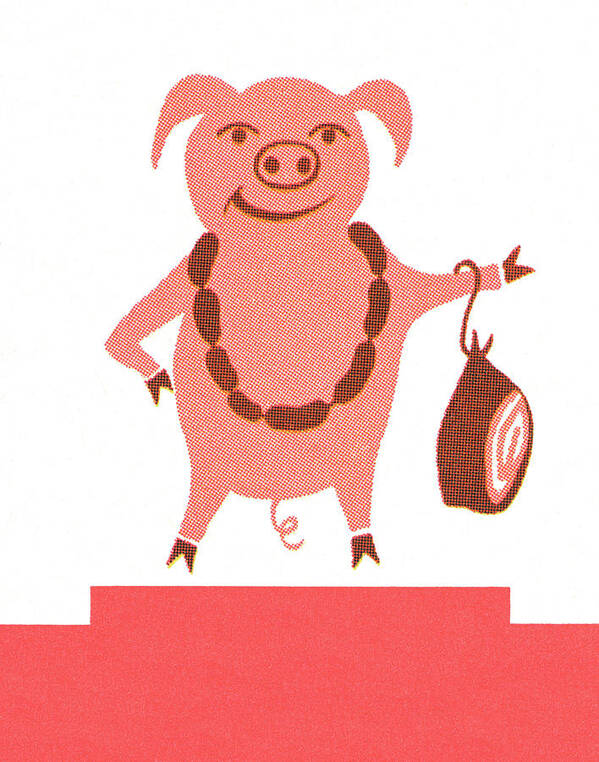 Agriculture Art Print featuring the drawing Pig serving sausage by CSA Images