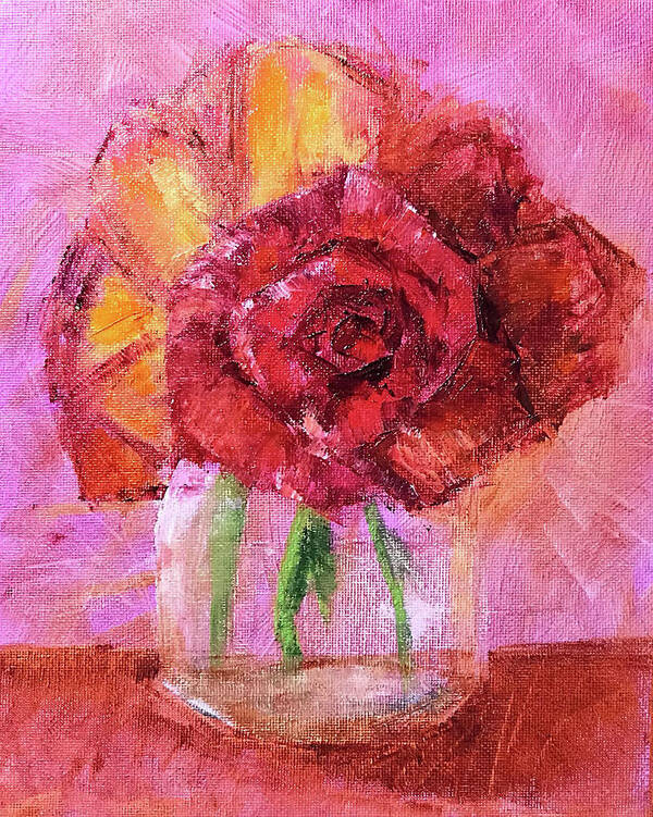 Roses Art Print featuring the digital art Pink and Red by Karen Conley