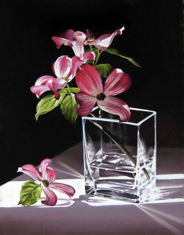 Pink Dogwood Art Print featuring the pastel Pink Dogwood in a Square Vase by Dianna Ponting