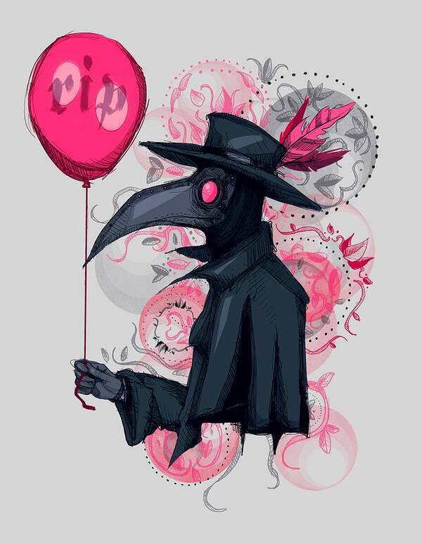 Plague Art Print featuring the drawing Plague Doctor Balloon by Ludwig Van Bacon