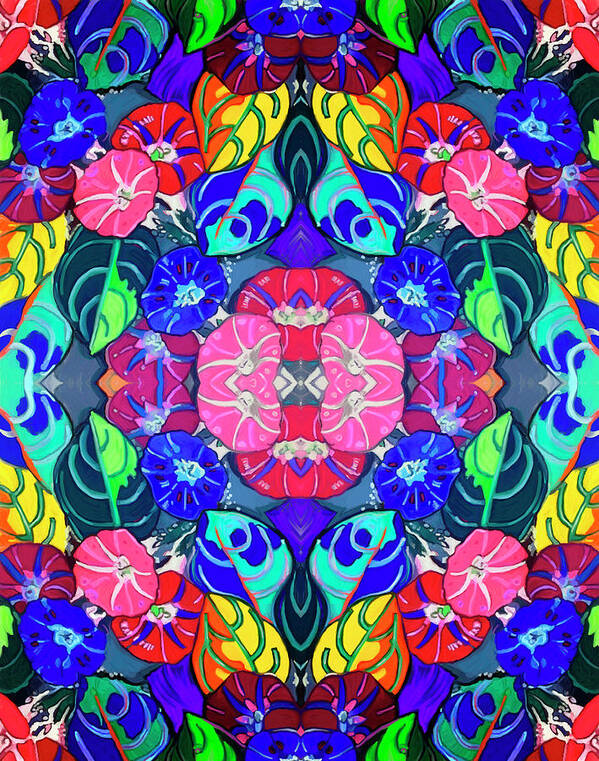 Pop Art Flowers Kaleidoscope Art Print featuring the digital art Pop Art Flowers Kaleidoscope by Howie Green