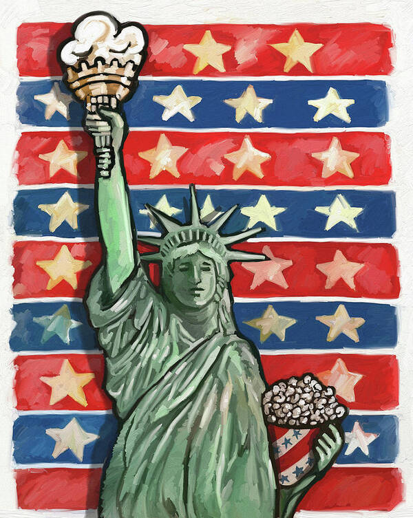Popcorn Art Print featuring the digital art Popcorn-statue-of-liberty by Howie Green