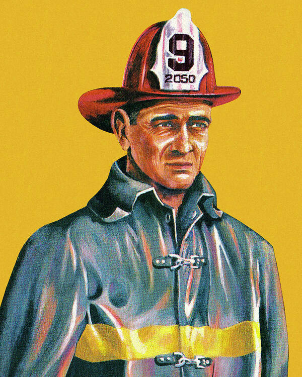 Accessories Art Print featuring the drawing Portrait of a Firefighter by CSA Images