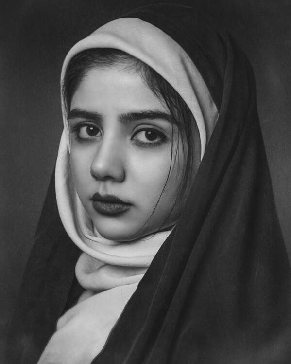 Portrait Art Print featuring the photograph Portrait Of Beautiful Muslim Girl With Oppressed Look by Amir Heydari