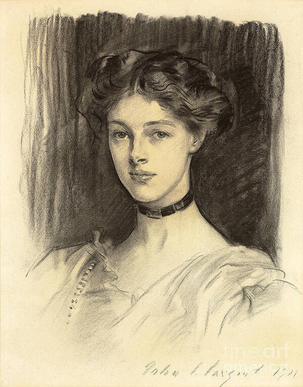Calm Art Print featuring the drawing Portrait Of Eva Katherine Balfour, Later Lady Buxton by John Singer Sargent