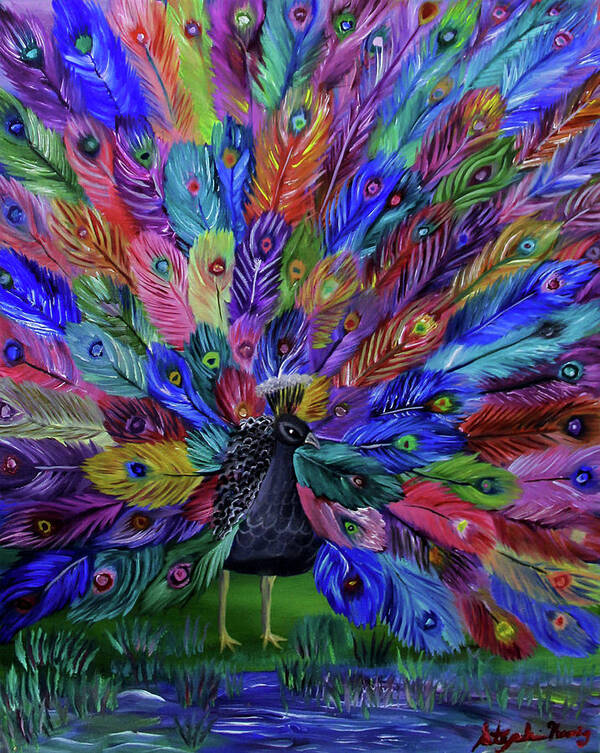 Rainbow Peacock Art Print featuring the painting Rainbow Peacock by Stephanie Analah