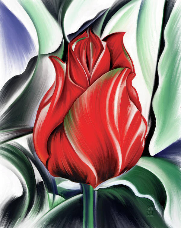 Flower Art Print featuring the digital art Red Jewel of Spring by Garth Glazier