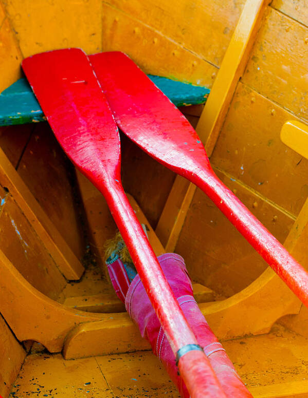 Boat Art Print featuring the photograph Red Oars by Tom Gresham