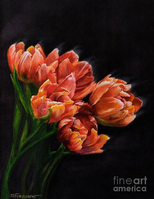 Still Life Art Print featuring the painting Red Tulips by Jeanette Ferguson